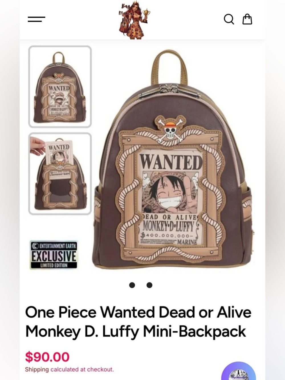 Loungefly Brown & Tan One Piece 'Wanted' Monkey D. Luffy Mini Backpack